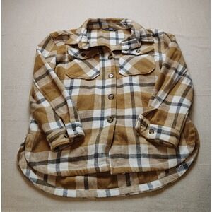Plaid Flannel Shacket Mustard Yellow White Grey Button Up Shirt Jacket Large
